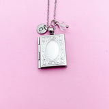 Silver Book Locket Charm Necklace, AN4917