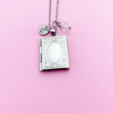 Silver Book Locket Charm Necklace, AN4917