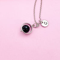 Silver Natural Obsidian Necklace, Gemstone Jewelry, N3916