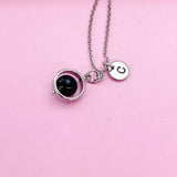Silver Natural Obsidian Necklace, Gemstone Jewelry, N3916