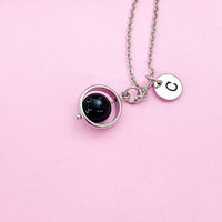 Silver Natural Obsidian Necklace, Gemstone Jewelry, N3916