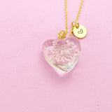 Gold Heart Pink Flower, Personalized, N2955