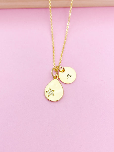 Star Necklace, Gold Teardrop Star Charm Spring Birthday Mother's Day Gifts Ideas Personalized Customized Made to Order N3562