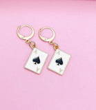 Gold Black Ace of Spades Earrings, Poker Card Dangle or Buggies Hoop Earrings, N3214