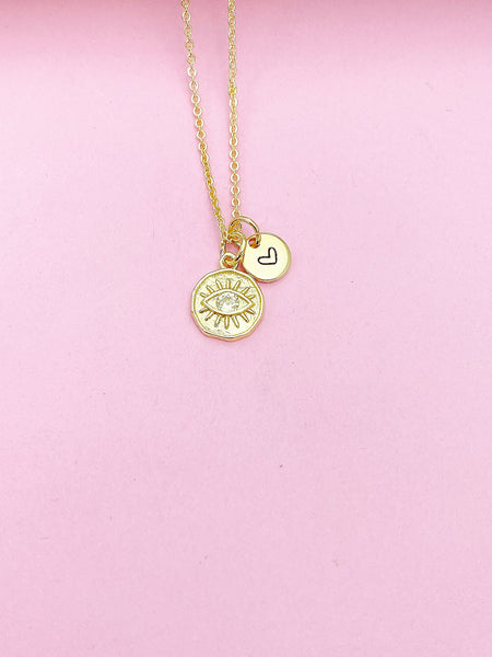 Gold Evil Eye Charm Necklace, Proctective Birthday Mother's Day Gifts Ideas Personalized Customized Made to Order, N3561