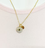 Gold Evil Eye Necklace, Initial Charm, Personalized Jewelry