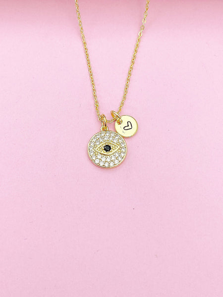 Gold Evil Eye Charm Necklace Birthday Mother's Day Gifts Ideas Personalized Customized Made to Order, N5555