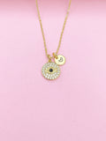Gold Evil Eye Necklace, Initial Charm, Personalized Jewelry