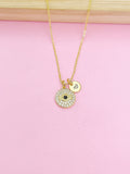 Gold Evil Eye Necklace, Initial Charm, Personalized Jewelry