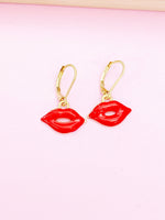 Gold Red Lip Earrings Spring Birthday Mother's Day Gifts Ideas Personalized Customized Made to Order, N3295