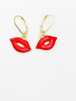 Gold Red Lip Earrings Spring Birthday Mother's Day Gifts Ideas Personalized Customized Made to Order, N3295