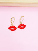 Gold Red Lip Earrings Spring Birthday Mother's Day Gifts Ideas Personalized Customized Made to Order, N3295