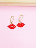 Gold Red Lip Earrings Spring Birthday Mother's Day Gifts Ideas Personalized Customized Made to Order, N3295
