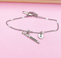 Silver Flute Charm Bracelet School Marching Band Gifts Ideas Personalized Customized Made to Order, AN1381