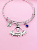 Silver UFO Spaceship Charm Bracelet, Spaceship Charm, Alien Charm, UFO Charm, UFO Alien Jewelry, Personalized Gift, Christmas Gift, N689