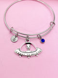 Silver UFO Charm Bracelet, Alien Jewelry, Personalized Initial