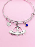 Silver UFO Charm Bracelet, Alien Jewelry, Personalized Initial