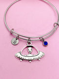Silver UFO Charm Bracelet, Alien Jewelry, Personalized Initial