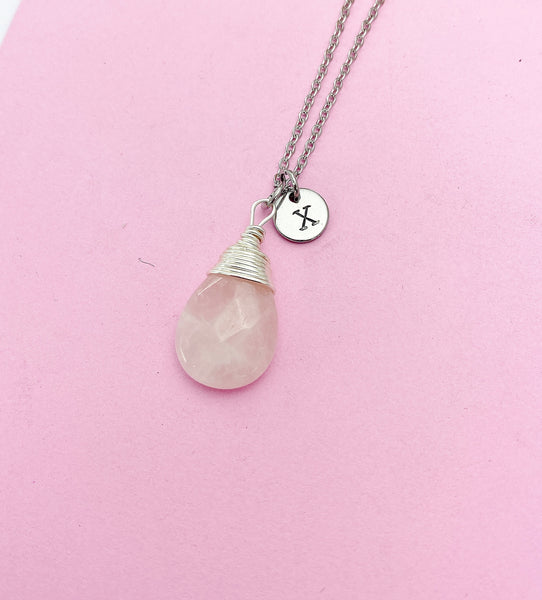 Rose Quartz Necklace, Natural Rose Quartz Gemstone Jewelry N3905