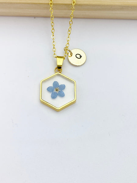 Gold Forget Me Not Charm Wish Necklace Valentine Birthday Gifts Ideas Personalized Customized Made to Order, N5556