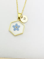 Gold Forget Me Not Charm Wish Necklace Valentine Birthday Gifts Ideas Personalized Customized Made to Order, N5556