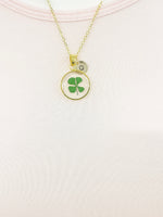 Gold Four Leaf Clover Charm Necklace Luck Birthday Best Friends Gifts Ideas Personalized Customized Made to Order, N5559