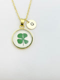 Gold Four Leaf Clover Charm Necklace Luck Birthday Best Friends Gifts Ideas Personalized Customized Made to Order, N5559