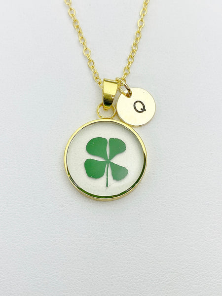 Gold Four Leaf Clover Charm Necklace Luck Birthday Best Friends Gifts Ideas Personalized Customized Made to Order, N5559