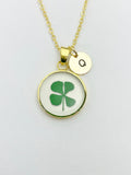 Gold Four Leaf Clover Charm Necklace Luck Birthday Best Friends Gifts Ideas Personalized Customized Made to Order, N5559