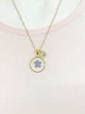 Gold Forget Me Not Charm Wish Necklace Valentine Birthday Gifts Ideas Personalized Customized Made to Order, N5557