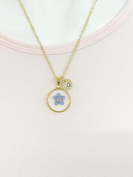 Gold Forget Me Not Charm Wish Necklace Valentine Birthday Gifts Ideas Personalized Customized Made to Order, N5557