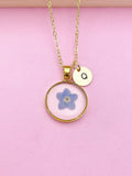 Gold Forget Me Not Charm Wish Necklace Valentine Birthday Gifts Ideas Personalized Customized Made to Order, N5557