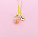Gold Flowers Necklace, Wild Flower Bud, Real Dried Flower, AN3371