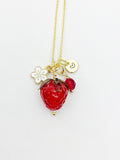 Gold Strawberry Necklace July Ruby Carnelian Gemstone Birthday Gifts Ideas Personalized Customized Made to Order, 7N4983