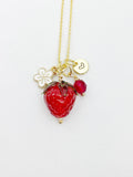 Gold Strawberry Necklace July Ruby Carnelian Gemstone Birthday Gifts Ideas Personalized Customized Made to Order, 7N4983