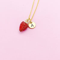 Gold Red Strawberry Charm Necklace Personalize Customize Jewelry, N5566