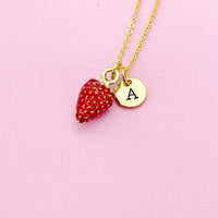 Gold Red Strawberry Charm Necklace Personalize Customize Jewelry, N5566