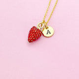 Gold Red Strawberry Charm Necklace Personalize Customize Jewelry, N5566