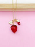 Gold Strawberry Necklace July Ruby Carnelian Gemstone Birthday Gifts Ideas Personalized Customized Made to Order, 7N4983