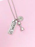 Dumbbell Charm Necklace, Personalized Initial, Fitness Jewelry