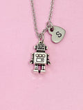 Silver Robot Charm Necklace Robotics Engineer School Gift Gifts Idea Personalized Customized Made to Order, AN4770