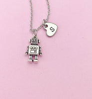Silver Robot Charm Necklace Robotics Engineer School Gift Gifts Idea Personalized Customized Made to Order, AN4770