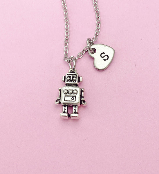 Silver Robot Charm Necklace Robotics Engineer School Gift Gifts Idea Personalized Customized Made to Order, AN4770