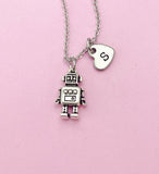 Silver Robot Charm Necklace Robotics Engineer School Gift Gifts Idea Personalized Customized Made to Order, AN4770