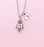 Silver Robot Charm Necklace Robotics Engineer School Gift Gifts Idea Personalized Customized Made to Order, AN4770