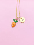 Gold Carrot Charm Necklace, Personalized Initial, Birthday Gift