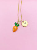 Gold Carrot Charm Necklace, Personalized Initial, Birthday Gift