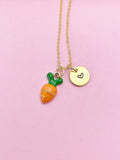 Gold Carrot Charm Necklace, Personalized Initial, Birthday Gift