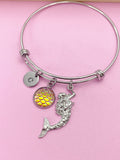 Mermaid Scale Charm Bracelet, Personalized Initial,