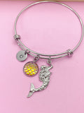 Mermaid Scale Charm Bracelet, Personalized Initial,
